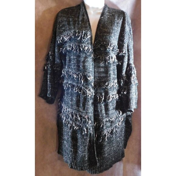 Whimsy Goth Black And White Shaggy Cardigan - Picture 1 of 8